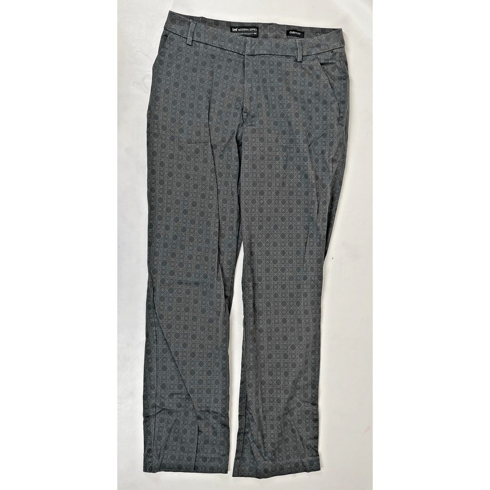 Lee Modern Series Curvy Fit Geometric Print Dress Pants Womens Size 14 Gray